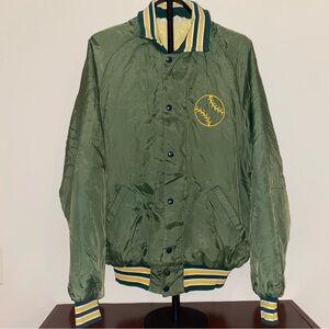 Vintage 80's Green Baseball Puffer Bomber Jacket Don Alleson Atheltic Large 90's